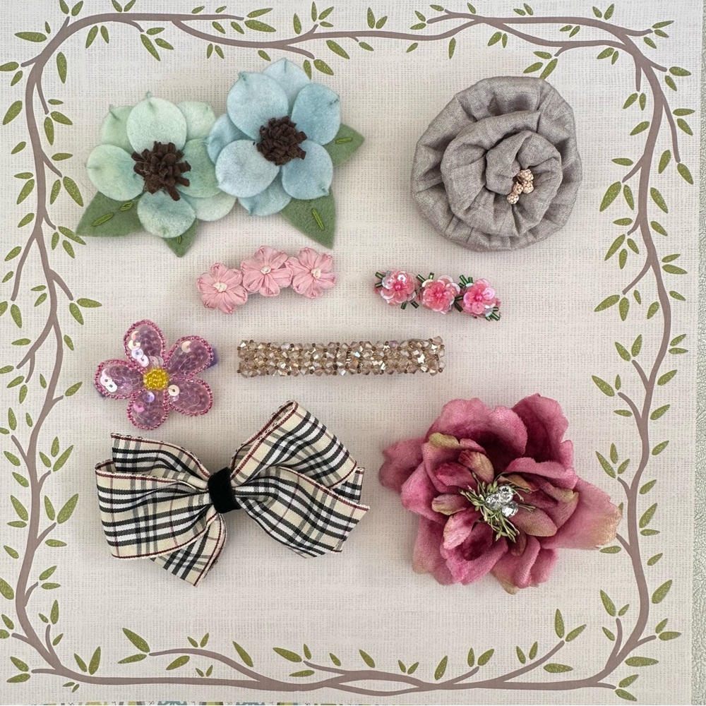 France - Floral and Bow Kids Hair Accessories Set - Multicolor
